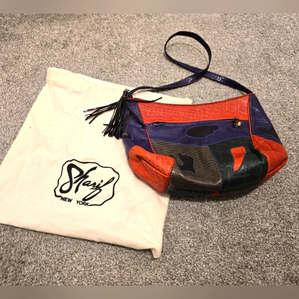 Vintage Sharif Multicolored Lizard/ Croc Patchwork Crossbody/Shoulderbag